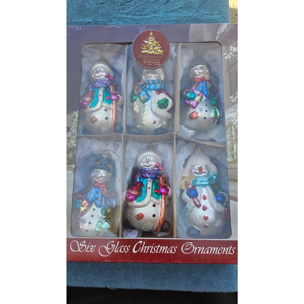 Enchanted Forrest Glass Christmas Snowman ornaments set of 12 - Picture 3 of 3